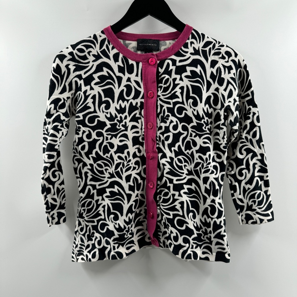 Investments Black & White Button-Down Cardigan Size Small